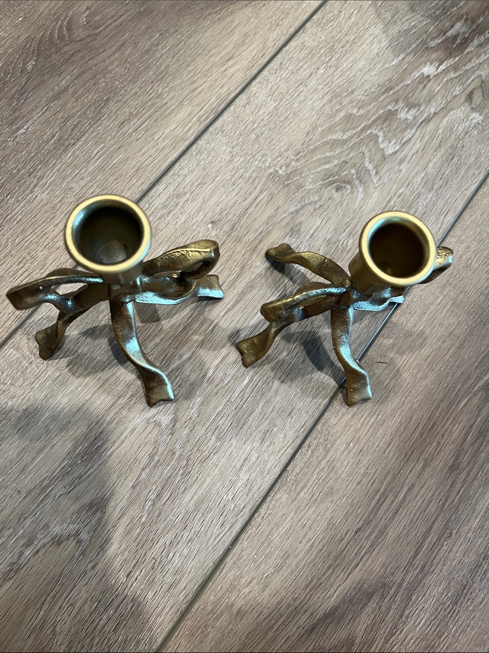 Gold Ribbon Bow Candle Holders - Decorative Home Accent - Picture 2 of 7